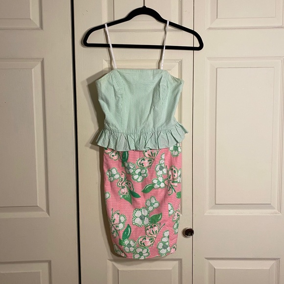 Lilly Pulitzer - green&pink flower strapless dress - Picture 3 of 4